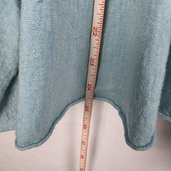 Eileen Fisher Cardigan Sweater Merino Wool Sz Med Open Draped Front Aqua Blue - Picture 7 of 7